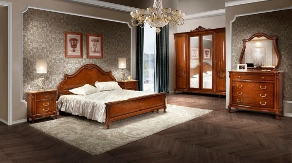Кровать с фигурным изголовьем 180 "Фирензе" Орех 861  купить в интернет магазине Мебель из массива. Звоните +7 495 961-63-63 Кровати из массива дерева